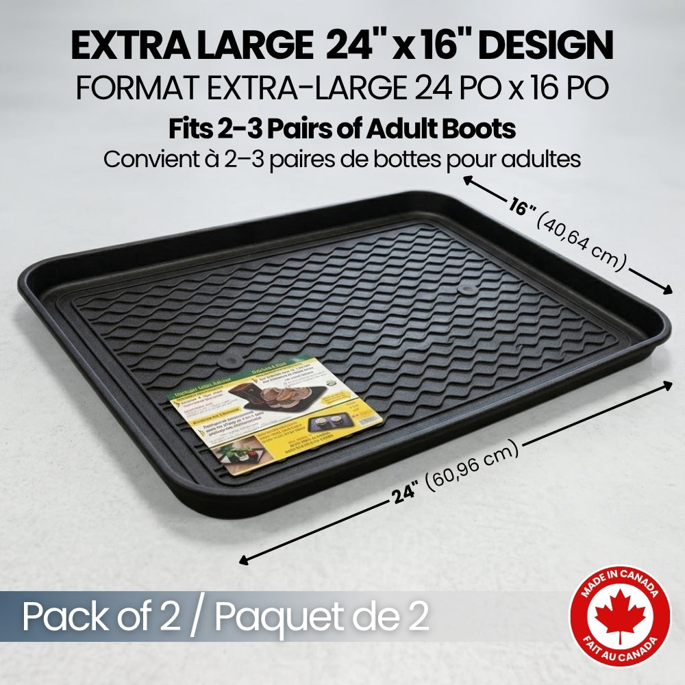 Plateaux à bottes résistants – 24 x 16 po, ensemble de 2 | Fabriqués au Canada