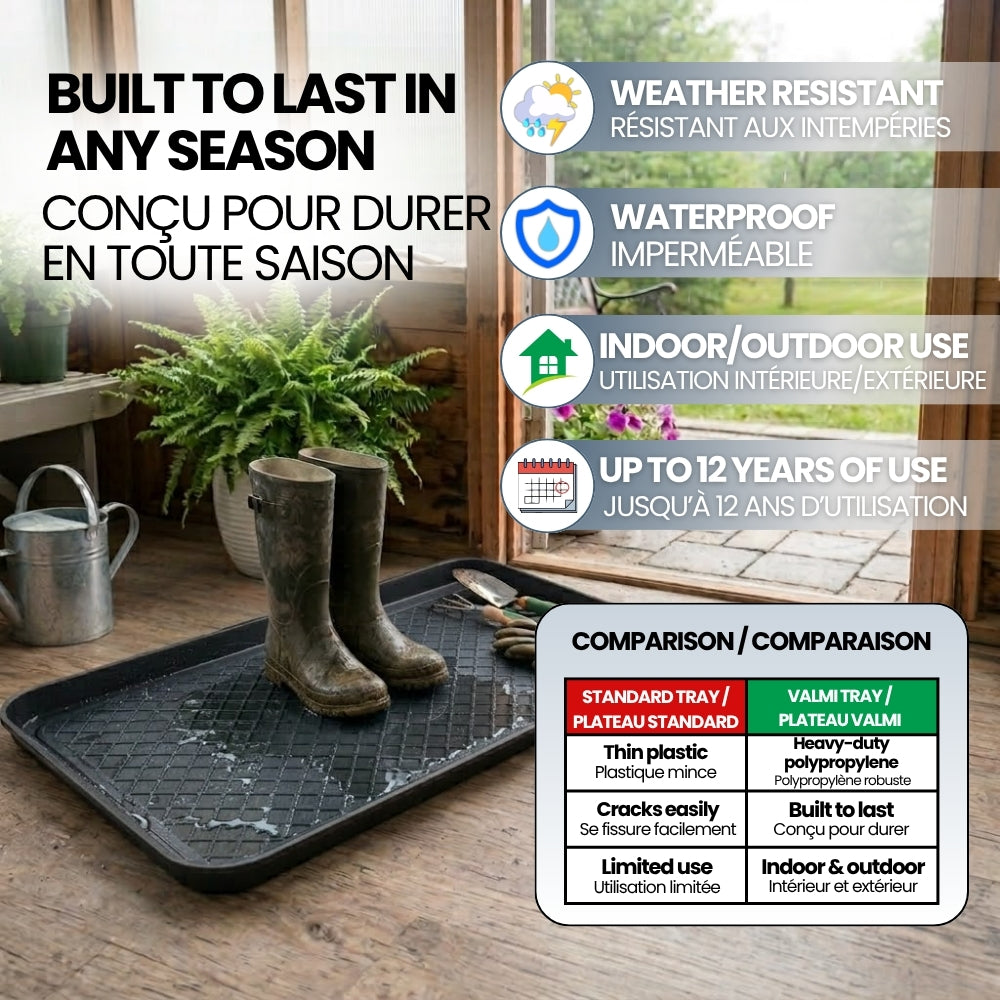 Plateaux à bottes résistants – 24 x 16 po, ensemble de 2 | Fabriqués au Canada